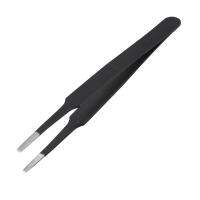 Anti-static Flat Square Tip Stainless Steel Straight Tweezers 4.7" Long Black