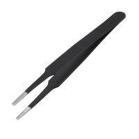 Anti-static Flat Square Tip Stainless Steel Straight Tweezers 4.7" Long Black