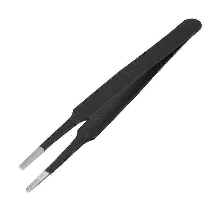 anti-static-flat-square-tip-stainless-steel-straight-tweezers-4-7-long-black