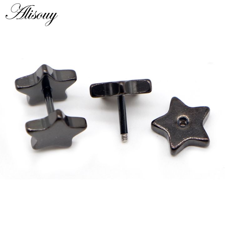 alisouy-2pcs-new-unisex-stainless-steel-barbell-ear-stud-classic-five-pointed-star-earrings-screw-back-ear-piercing-body-jewelry