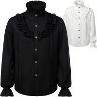 Gothic Ruffles แขนยาว Victorian Vintage Lapel เสื้อผู้ชาย Renaissance ยุคกลางเสื้อ Sashes ชายเสื้อ