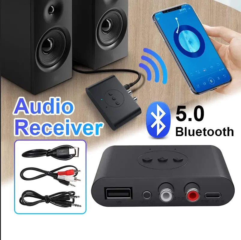 Bluetooth 5.0 Transmitter Receiver, 2-in-1 Wireless Audio Adapter,3.5mm AUX  RCA Adapter,Bluetooth Audio Receiver NFC Speaker Audio for Vintage