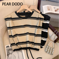 PEAR DODO เสื้อกล้ามเกาหลีแขนกุดลายทางสั้นสำหรับผู้หญิง