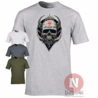 Skull Design Motorcycle Military Expression Gothic t-Shirt War World Cotton Short t Mens Short-Sleeved Round Neck Casual Short t Fashionable All-Match Men Women Same Style Tee Pure Cotton