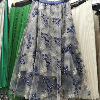 Embroidered flower skirt long women 2022 new elastic waist A-line swing lace skirt