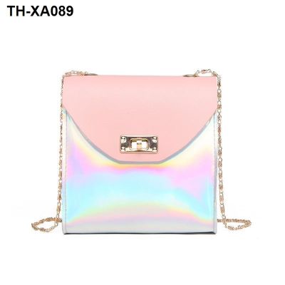 ♀ 2023 ms laser phone package sweet lady han edition oblique cross zero purse new single shoulder bag chain