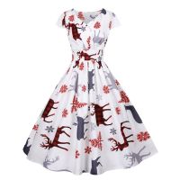 WomenS Fashion Christmas Short Sleeve V-Neck Casual Printed Party Dress