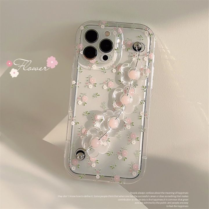 lz-cute-3d-flower-wrist-phone-chain-soft-phone-case-for-iphone-14-12-13-11-pro-max-plus-new-pink-flower-clear-lens-protective-cover