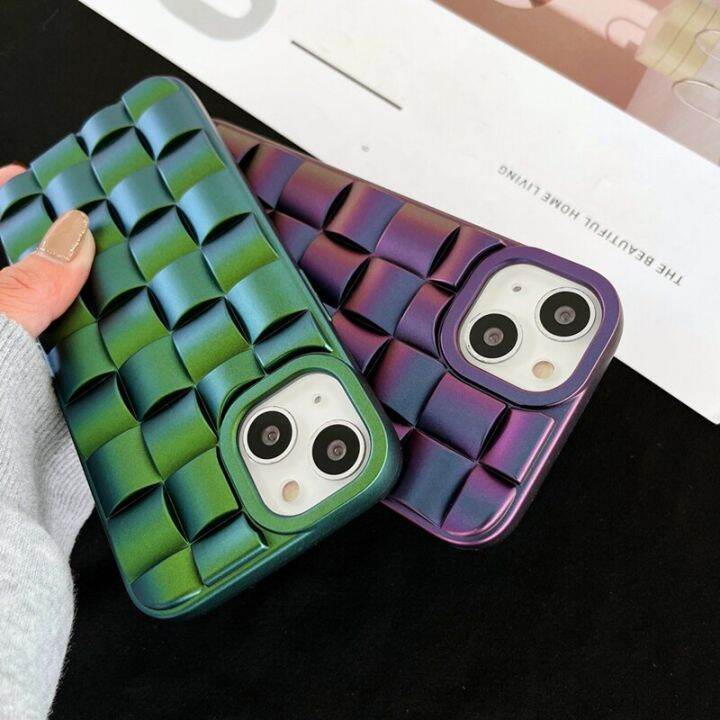 เคสโทรศัพท์มีลายลูกบาศก์มายากลถักลายตาราง3d-ของ-hoce-สำหรับ-iphone-11-12-13-14-pro-max-14-plus-12-13-mini-x-xr-xs-max-6-7-8-plus-เคสกันกระแทกปักเป้าสีไล่ระดับสี