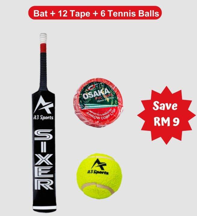 A3 Sports Sixer Tennis Ball Cricket Bat, Tennis Ball & Osaka Tape Combo