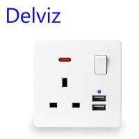 Delviz สหราชอาณาจักรมาตรฐาน13a แผงปลั๊กไฟ5V ประเภทสี่เหลี่ยม Gold/ สีขาว86ช่อง2.1a เปิด-ปิดที่ใช้ในครัวเรือนคู่ควบคุมด้วย Usb