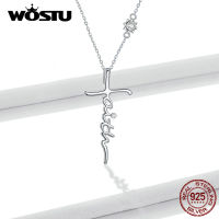 WOSTU 925 Sterling Silver Cross Faith Necklace Shimmering Zircon Long Chain Link Necklace For Women Fine Jewelry CTN231