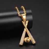 Trendy Sports Baseball Pendant Necklace Zircon Crystal Inlaid Iced-Out Cubic Zirconia Baseball Necklaces Punk Gift For Friends Fashion Chain Necklaces