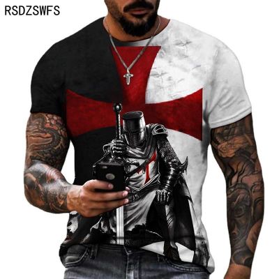 Samurai Pattern Templar 3D Printed T-shirt Retro style European and American street jazz short sleeve T-shirt mens top T-shirt
