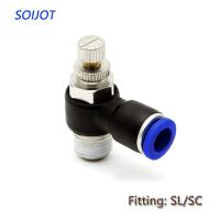 10Pcs Sl4/6/8/10/12มม. Quick Connect นิวเมติก Fitting M5 01 02 M5 "1/8" 1/4 "3/8" L ประเภท Air Speed Control วาล์วคันเร่ง