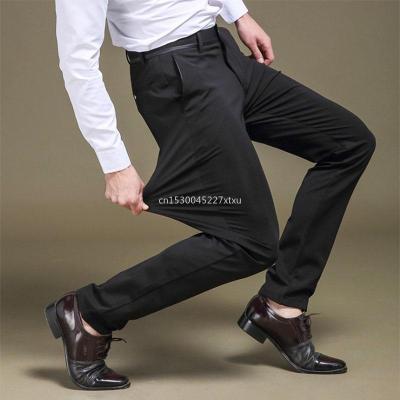 กางเกงเอวสูงขายาวของผู้ชายกางเกงลำลองธุรกิจขายาวกางเกงลำลองกางเกงฤดูใบไม้ผลิหน้าร้อนคลาสสิก
