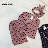 Plus Size Summer 2021 Fashion Women Pajamas Turn-down Collar Sleepwear 2 Two Piece Set Shirt+Shorts Striped Casual Pajama Sets