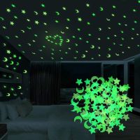 ▪♕ 100pcs Luminous Wall Stickers 3D Glow In The Dark Moon Stars Stickers for Kids Room Ceiling Switch Decoration Fluorescent Decals