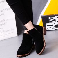 Womens Boots Fashion Solid Side Zip Low Heel Ankle Boots Outdoor Comfortable Non-Slip Casual Chelsea Boots Bota Feminina