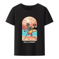 Funny Summer Skull Bring Surfing Board Modal Print T Shirt Men Short-sleev Loose Breathable Camisetas Humor Creative Streetwear