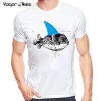 New Funny Puffer Fish And Shark Fake Shark Fish Cool Printed MenS Casual T-Shirt Male Retro Hipster Tops Tee