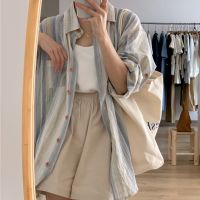 Stripe is prevented bask in 2023 new shirt female summer loose wind coat design niche cardigan shirt