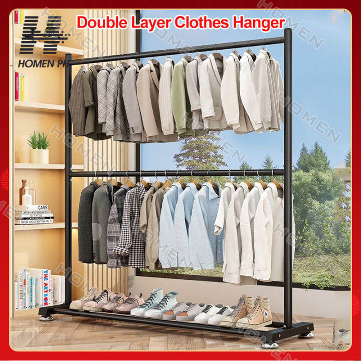 Double Layer 60/100/120/150CM Clothes Hanging Rack Metal Clothes Hanger
