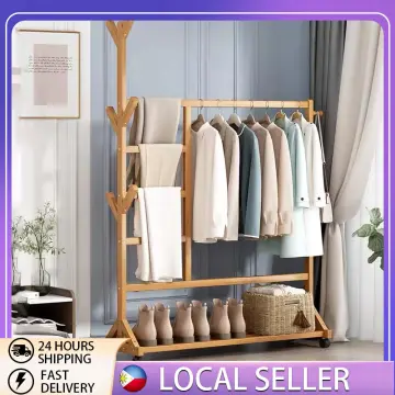 Heavy Duty Wooden Clothes Rail Garment Coat Rack Stand, 48% OFF