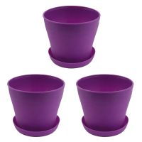 【Ready Stock&amp;COD】3X Plastic Plant Flower Pot Planter with Saucer Tray Round Gloss Home Garden Decor, Purple Upper Caliber,14cm/5.51 Inch