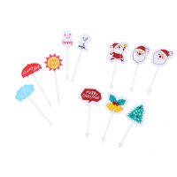 Chrimas Fruit Fork Plastic Fruit Pick Kids Bento Lunch Cake Dessert Food Toothpick Kitchen Tableware Decor