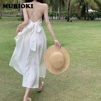 COD DSTGRTYTRUYUY MURIOKI V-Neck Backless Sling Dress in White