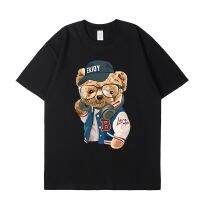 Cotton Sports Bear Print Short-sleeved T-shirt male Half-sleeved Summer Casual Oversized T-shirt Harajuku Men Shirt 4XL 5XL 6XL