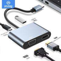 RYRA 4 In1 Type C ถึง4K HDMI-USB ที่เข้ากันได้3.0 VGA PD แท่นอะแดปเตอร์เครื่องชาร์จศูนย์กลางสำหรับ Macbook ฮับแล็ปท็อป PC ซัมซุงฮัวเหว่ยเสี่ยวหมี่