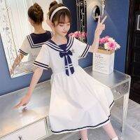 Summer Kids Student Dresses Children Clothes Teenager School Sailor Bow Uniform Dress Girls Daily Wear Clothes 6 8 10 12 14 Yaer