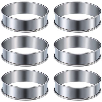 6 Pieces Muffin Tart Rings Double Rolled Tart Ring Stainless Steel Muffin Rings Metal Round Ring Mold for Food Making