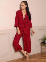 【JH】GOVOC Europe and America pajamas nightgown set womens trousers home clothes 2023 autumn and winter clothing sales RM141-Red