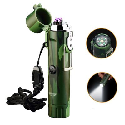 ZZOOI Outdoor Waterproof Windproof Electronic Lighter With Compass Emergency Light Double Arc Charging Lighter For Lighting A Fire