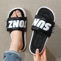 fyjhFashion Mens Slippers Sandals Male Women Outside Summer Flip Flops Slippers Designer Alphabet Shoes Non-slip Thick Soled