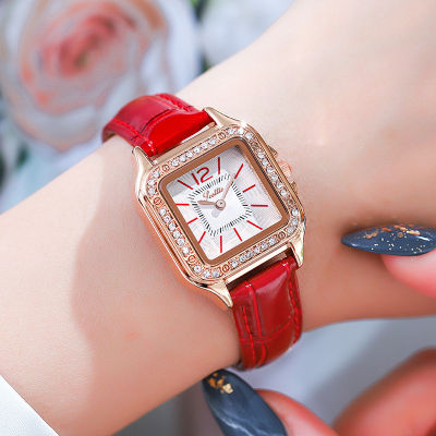 นาฬิกาผู้หญิงแฟชั่น2023นาฬิกาใหม่เข็มขัดแฟชั่นเพชรอารมณ์บุคลิกภาพกันน้ำนาฬิกาผู้หญิงสี่เหลี่ยม
