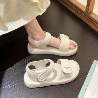 ☍ Womens 2023 new summer fairy-style fashion thick-soled flat-soled soft-soled Velcro Roman shoes