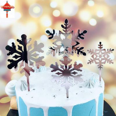 DGTHE อะคริลิคขนมอบเค้กคริสต์มาสอุปกรณ์ตกแต่งน่ารักท็อปเปอร์เค้กเกล็ดหิมะปาร์ตี้วันเกิด