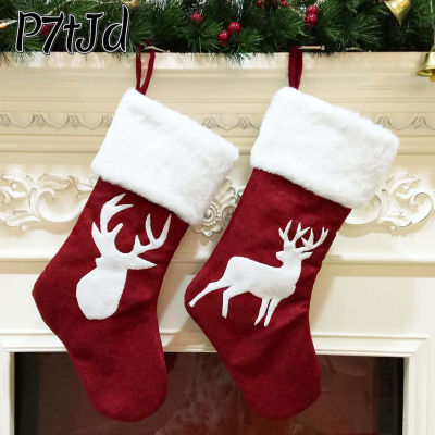 [P7tJd] ถุงเท้าแขวนผ้ากระสอบกวางเรนเดียร์ถุงเท้าคริสต์มาสสำหรับชุดไฟตกแต่งในวันหยุด