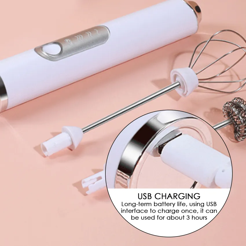 Usb Chargeable Double Spring Whisk Head Electric Milk Frother