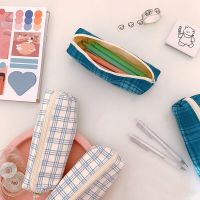 Simple California Girl Grid Lines Cotton Pencil Bag Korean Stationery Pen Case Pouches Fountain School Office Supplies Pencil Cases Boxes