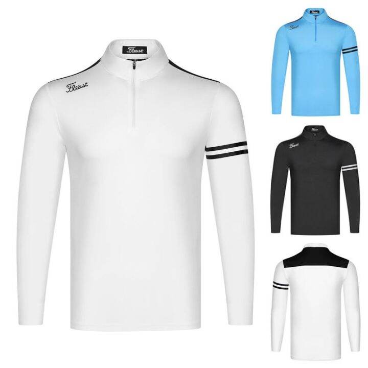 titleist-taylormademir-j-lindeberg-เสื้อยืดใหม่ฤดูใบไม้ร่วงและฤดูหนาวกอล์ฟผู้ชายมีซิปปกตั้งระบายอากาศเหงื่อแขนยาวเสื้อลำลองหลวม