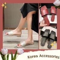 Korean? รองเท้าแตะแบบสวมส้นแบน ทรงหัวโค้งเว้า มี 3 สี เบอร์ 36-41 (156)