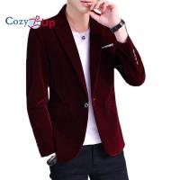 Cozy Up กำมะหยี่สีทองเสื้อสูทสำหรับผู้ชายแฟชั่นสบายๆฤดูใบไม้ร่วงแจ็คเก็ตสูทผู้ชายนักร้องเครื่องแต่งกายสลิมฟิตสีดำสีแดงสีฟ้า