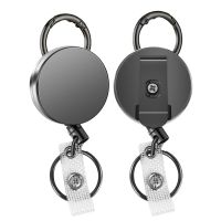 2 Pack Heavy Duty Retractable Badge Holder Reels, Metal ID Badge Holder with Belt Clip Key Ring for Name Card Keychain