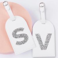 【DT】 hot  A-Z Rhinestone Monogram Leather Luggage Tag Suitcase Label Baggage Boarding Bag Tags Name ID Address Holder Travel Accessorie