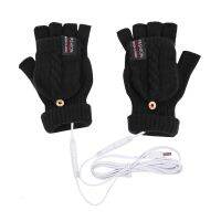 USB Electric Heated Gloves 2-Side Heating Convertible Fingerless Glove Mittens Adjustable Cycling Skiing Gloves